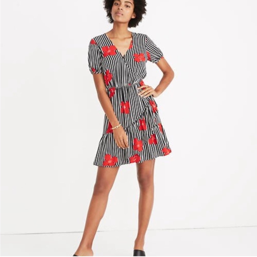 Madewell Bianca Floral Stripe Wrap Dress Size 2